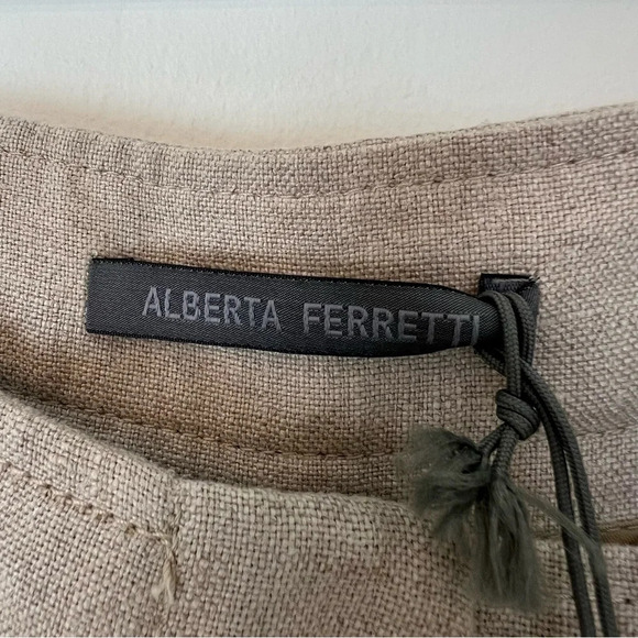 Alberta Ferretti High Waist Wide Leg Linen Pants Beige Oatmeal IT 38 US 2 NWT - Picture 4 of 10